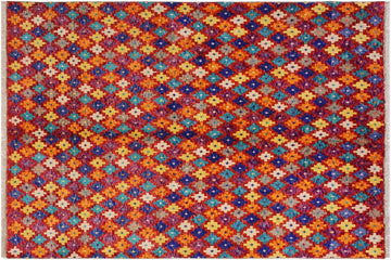 handmade Geometric Balouchi Red Orange Hand Knotted RECTANGLE 100% WOOL area rug 5' x 7'